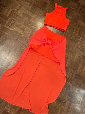 Coral Orange Two-Piece Crop Top & Tie Skirt Set Size XS